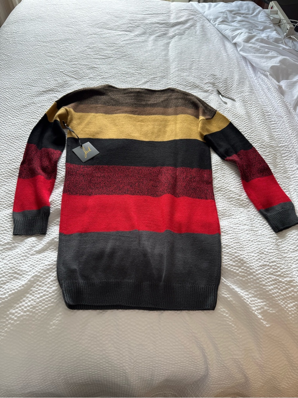 Jack Women's Gray Red StripedCrew Neck Knit Long Sleeve Pullover Sweater Tunic S - Picture 3 of 3